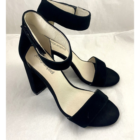 Jeffrey Campbell Lindsay Sandal Open Toe Black Suede Ankle Strap Block H… - Picture 3 of 7
